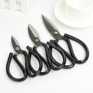 民用鱼头剪刀大头剪刀 黑皮铁质123号家用皮革大头剪刀义乌小商品