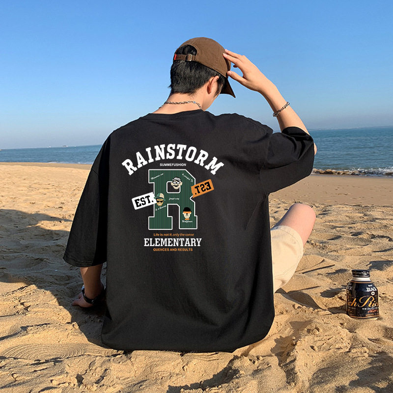 休闲风正肩纯棉短袖t恤男夏季2026新款宽松街头情侣半袖打底衫T恤