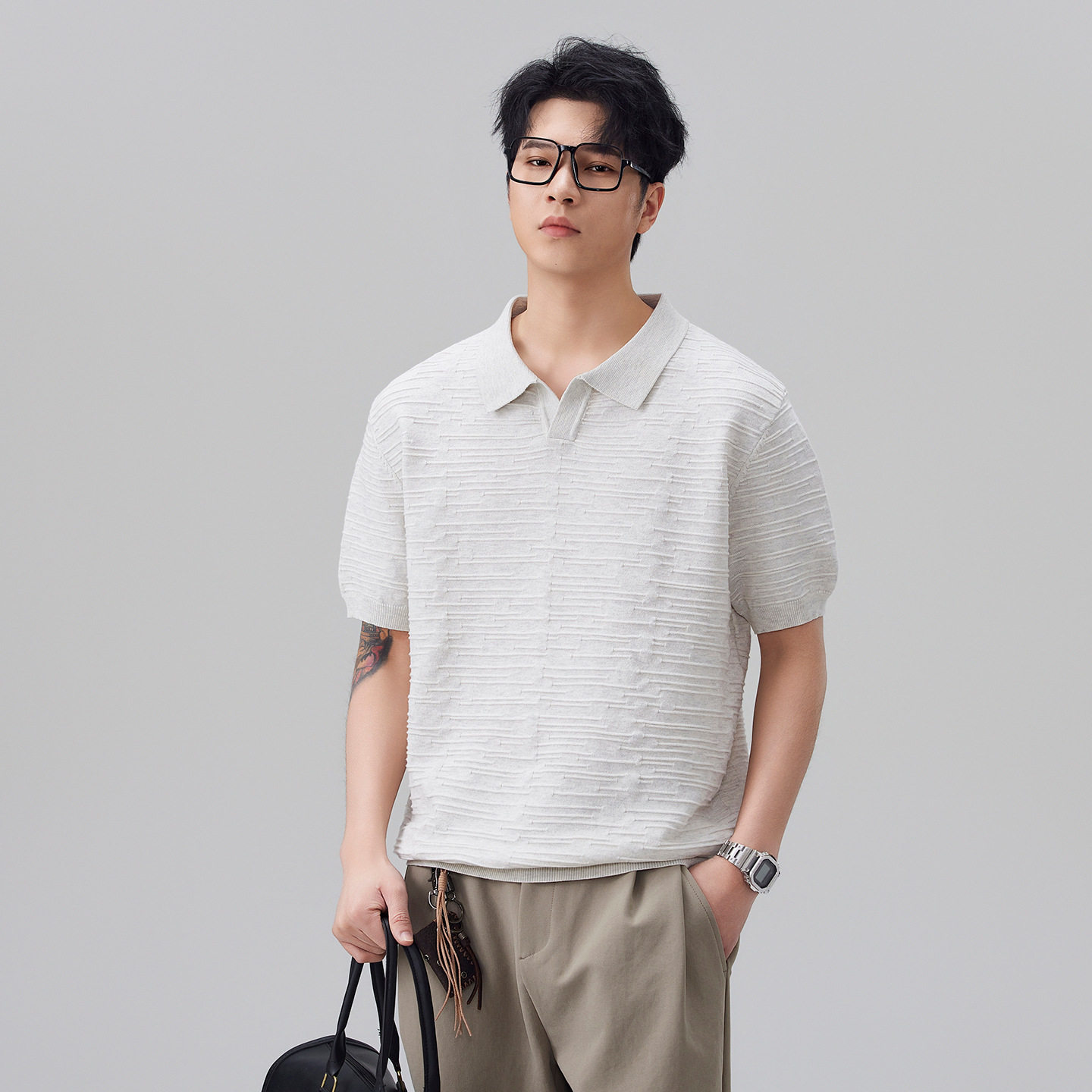 安洋2026夏季新款针织polo衫男款纯色休闲宽松百搭新款短袖男批发