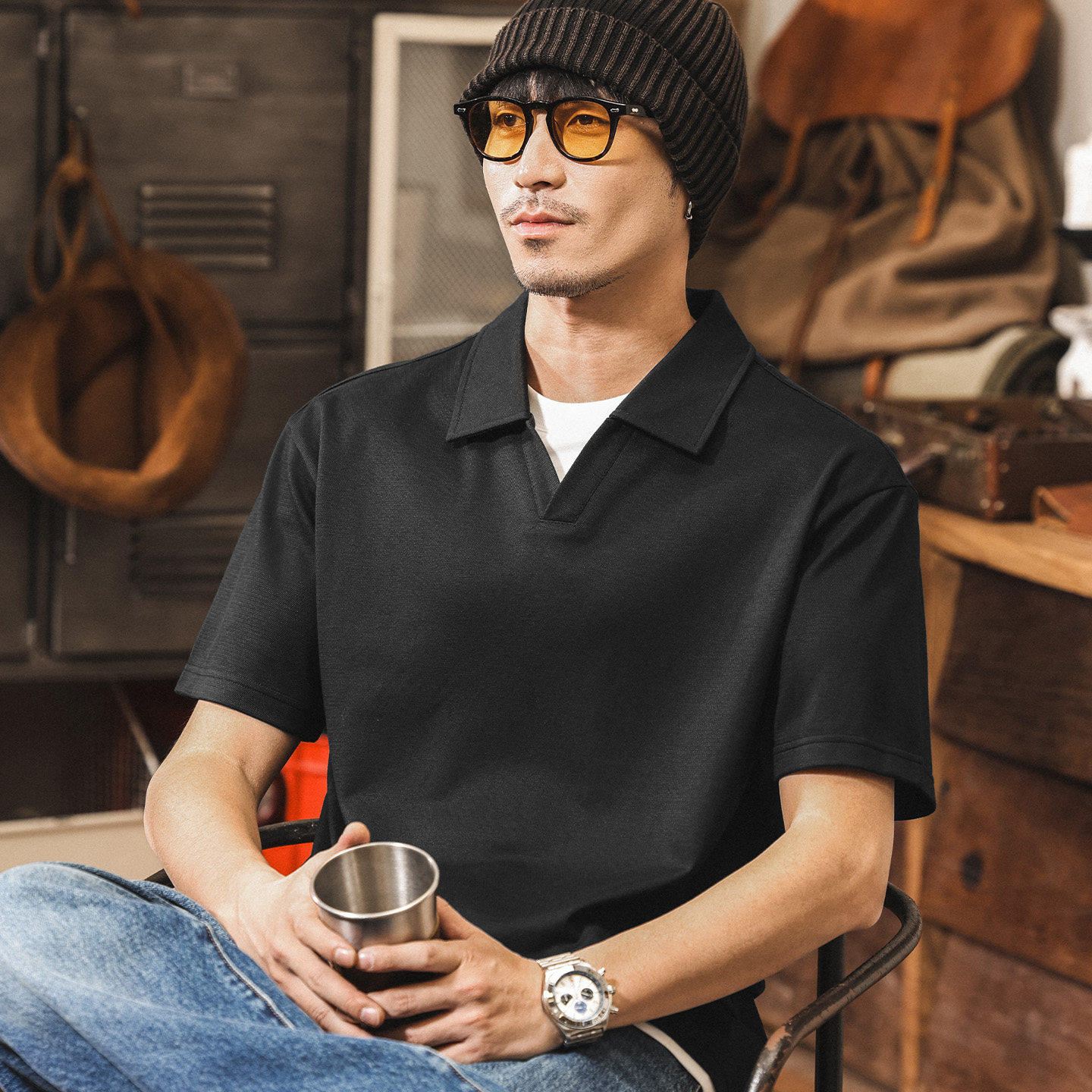 美式复古假两件POLO衫短袖男款夏季2026新款潮牌休闲宽松男士t恤