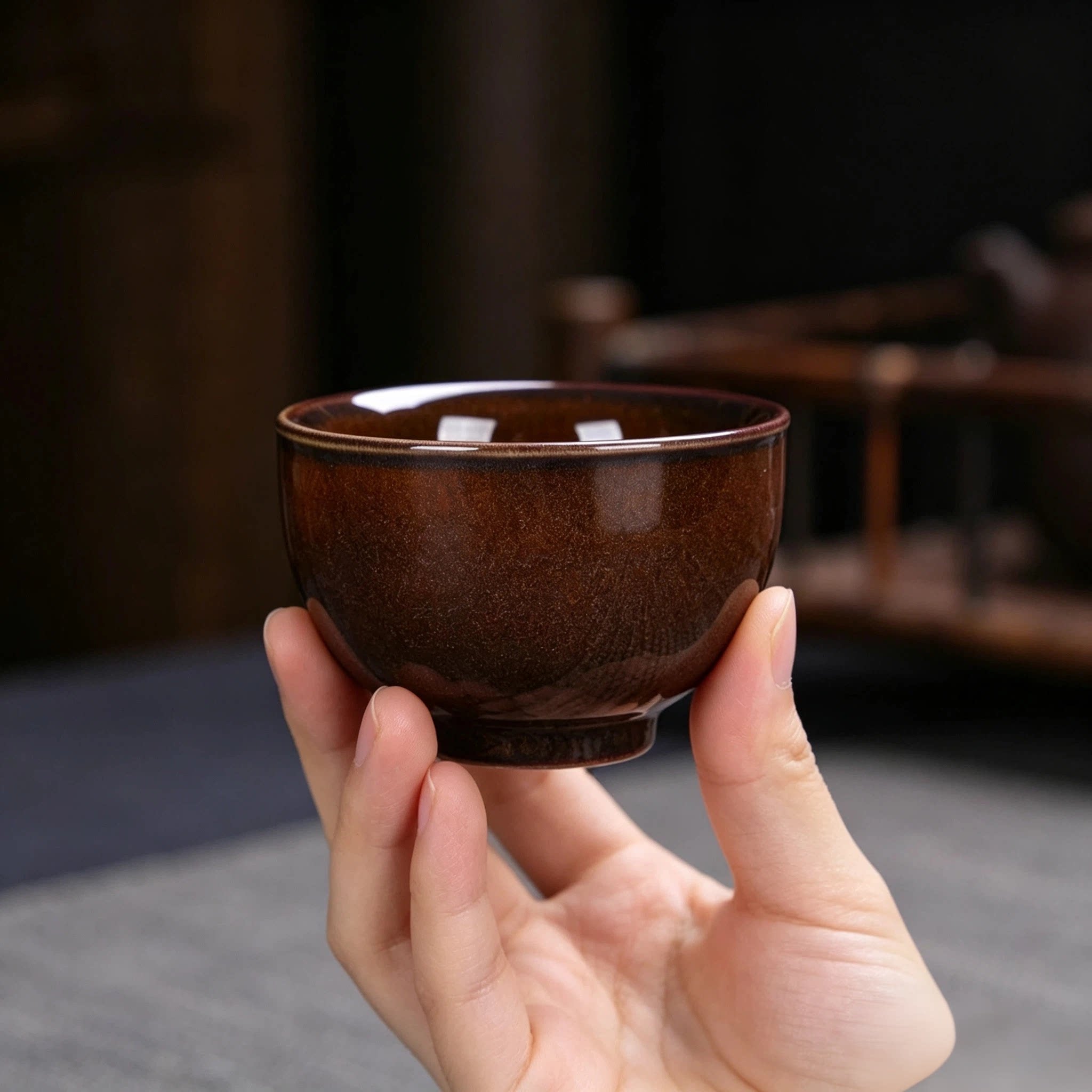 窑变沙金杯小茶杯茶具陶瓷主人罗汉杯茶盏单个品茗杯茶碗高仿建盏