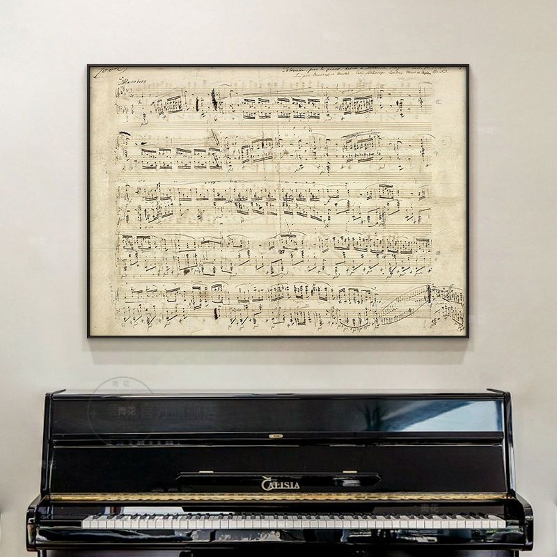 钢琴房装饰画音乐教室欧式复古挂画怀旧文艺书房卧室壁画肖邦乐谱图片