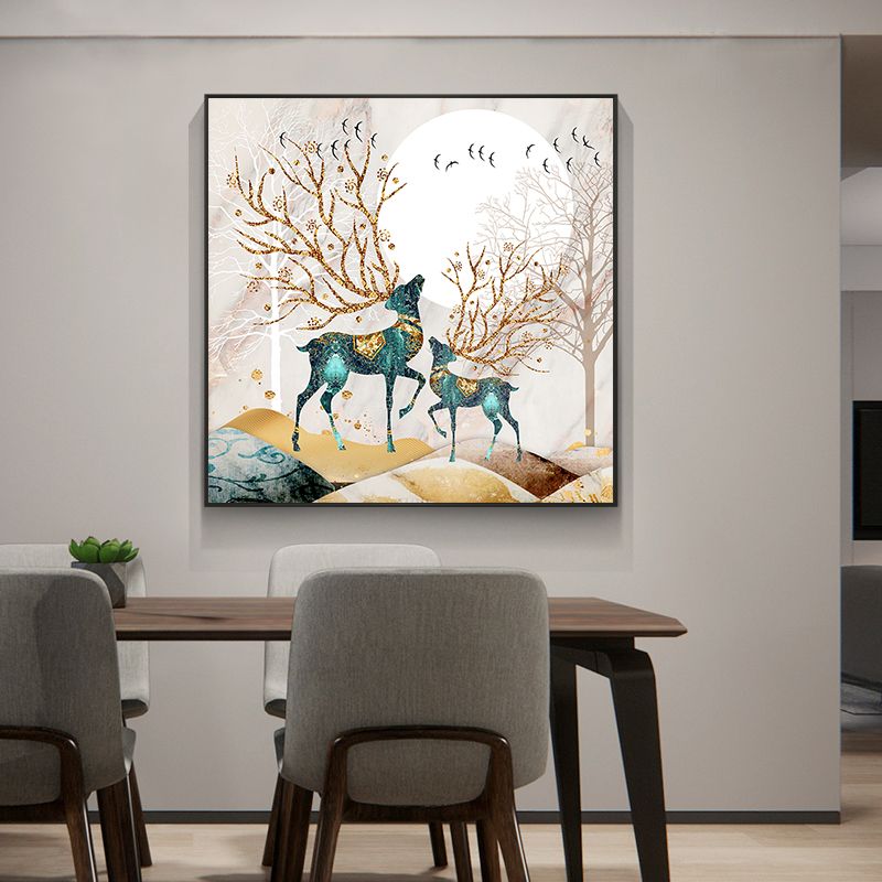 轻奢麋鹿餐厅装饰画现代简约餐桌饭厅挂画招财客厅沙发背景墙壁画