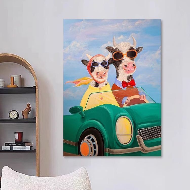 牛牛白头偕老温馨壁画客厅玄关床头装饰画治愈卡通儿童房卧室挂画图片
