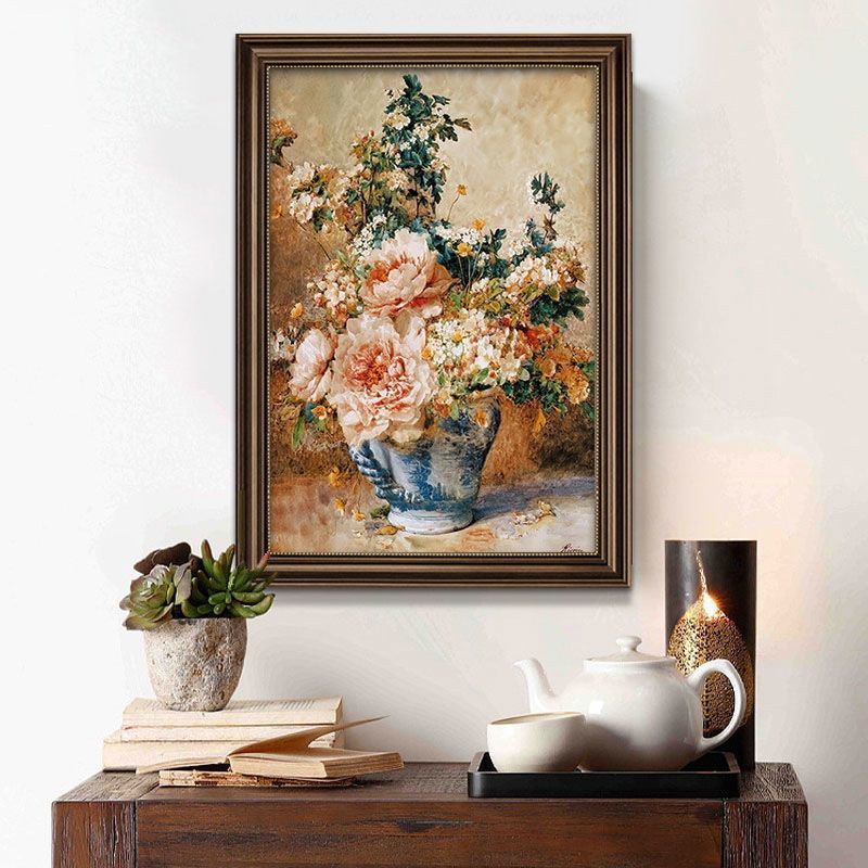 牡丹花玄关装饰画美式挂画复古油画客厅餐厅壁画进门墙画高级感竖图片