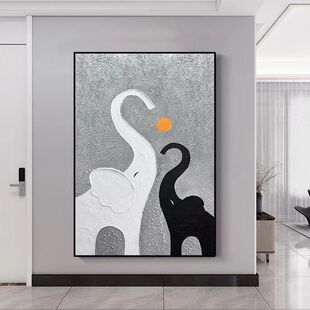 大幅吉祥大象黑白平面喷绘客厅装饰画玄关抽象挂画定制轻奢壁画