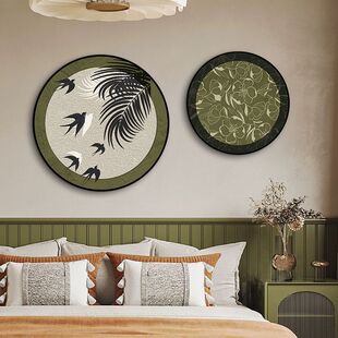 法式古风卧室床头装饰画小众艺术客厅餐厅挂画复古圆形卧房壁画