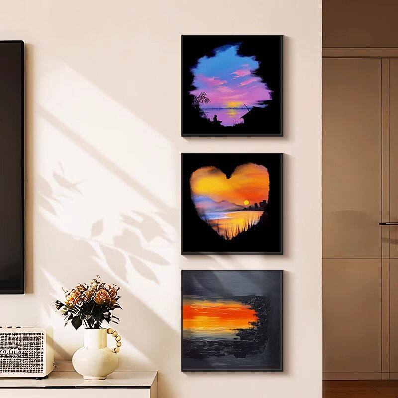 现代简约ins风客厅电视背景墙装饰画落日余晖卧室玄关过道挂壁画