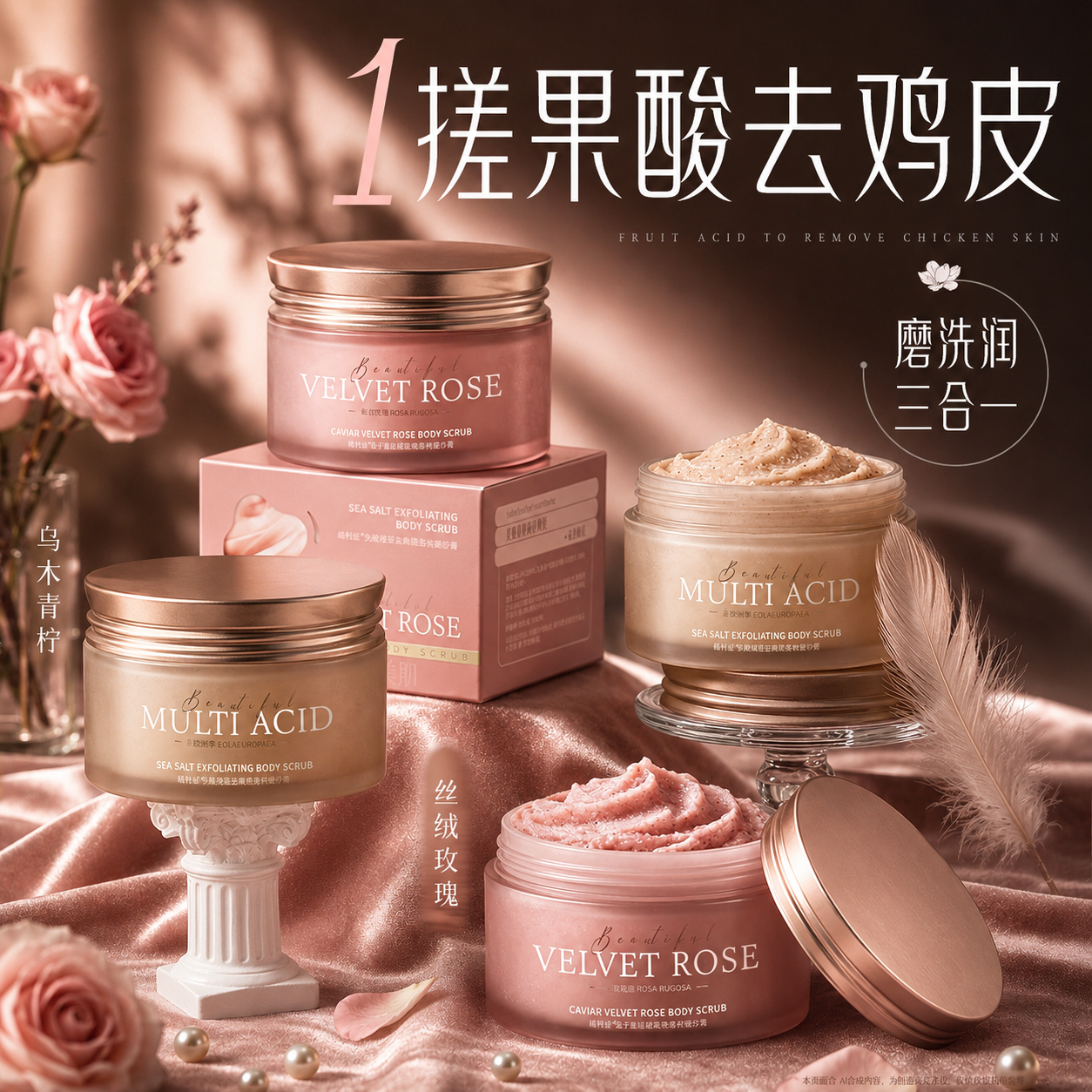 维特丝磨砂膏身体果酸嫩白去鸡皮关节角质鸡疙瘩皮沐浴养肤二合一