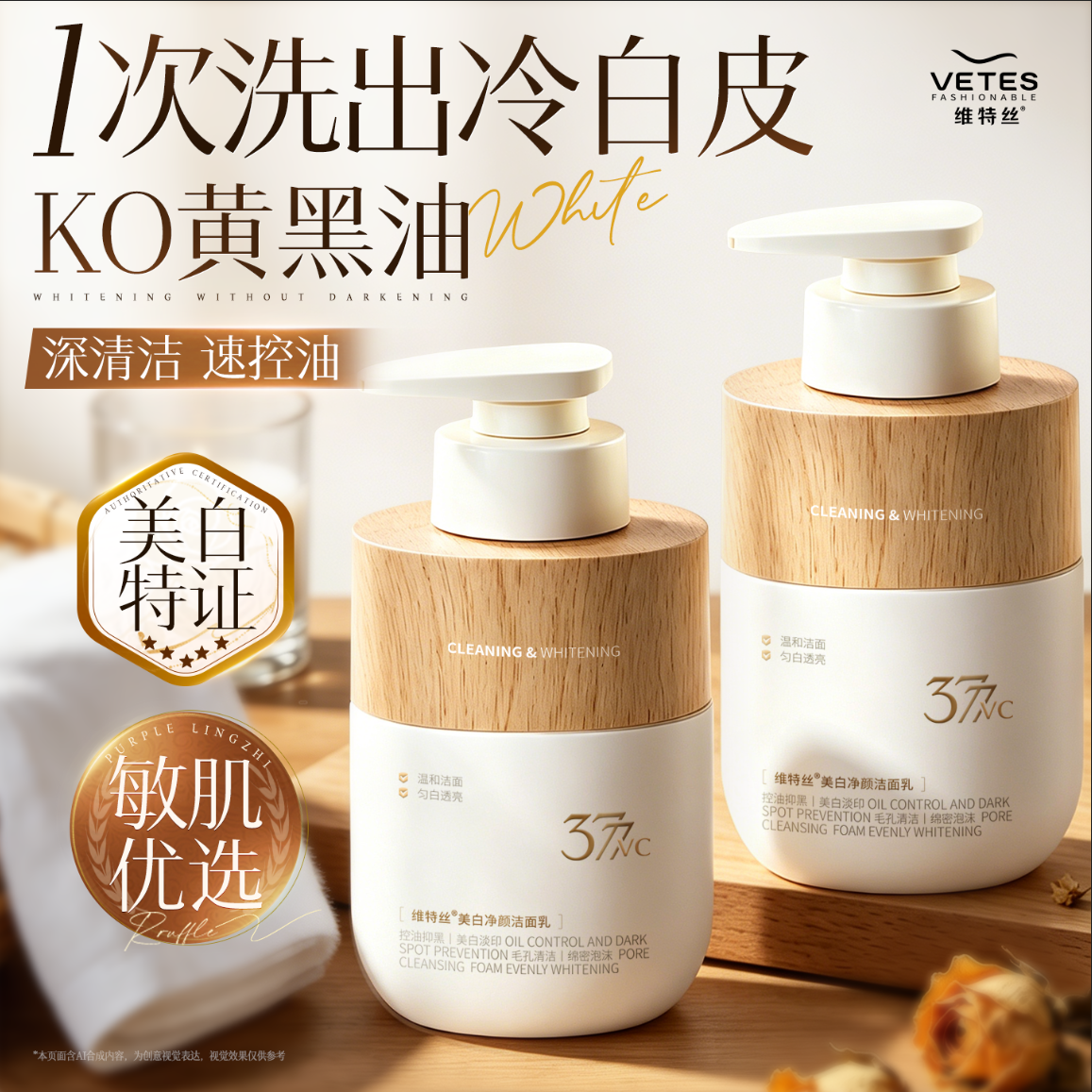 维特丝美白洗面奶女深层清洁收缩毛孔男士洁面乳正品官方旗舰店