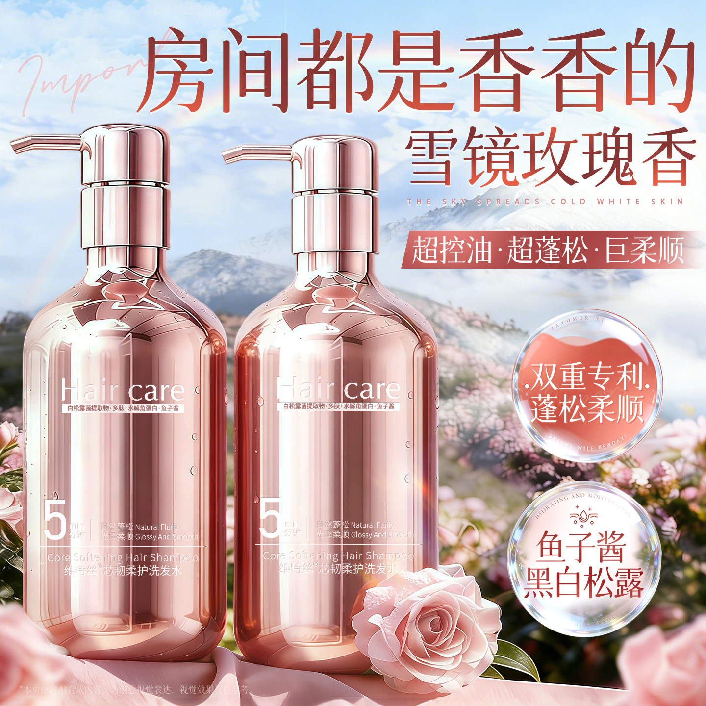 维特丝洗发水补水柔顺滋养改善毛躁干枯鱼子酱蓬松头发护女男套装