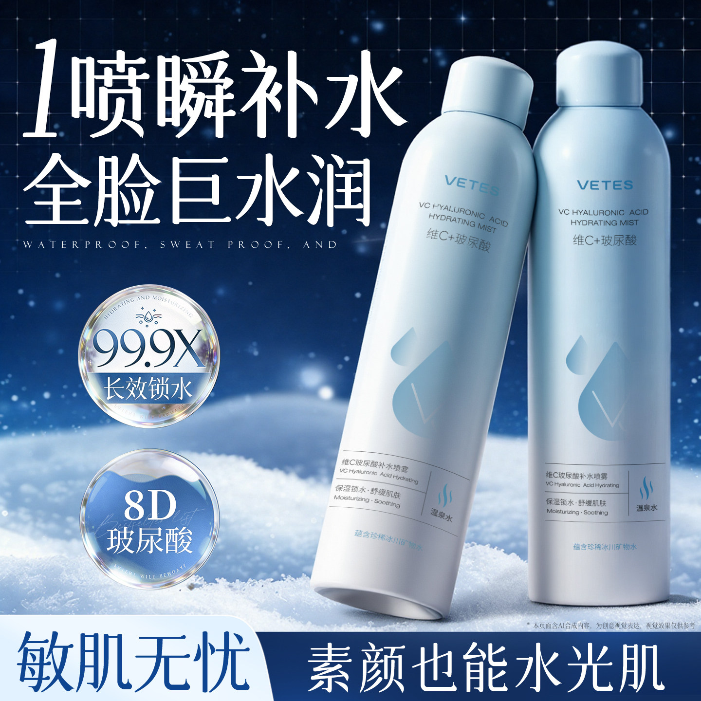 维特丝玻尿酸补水喷雾爽肤水小分子妆前舒缓保湿敷水男女官方正品