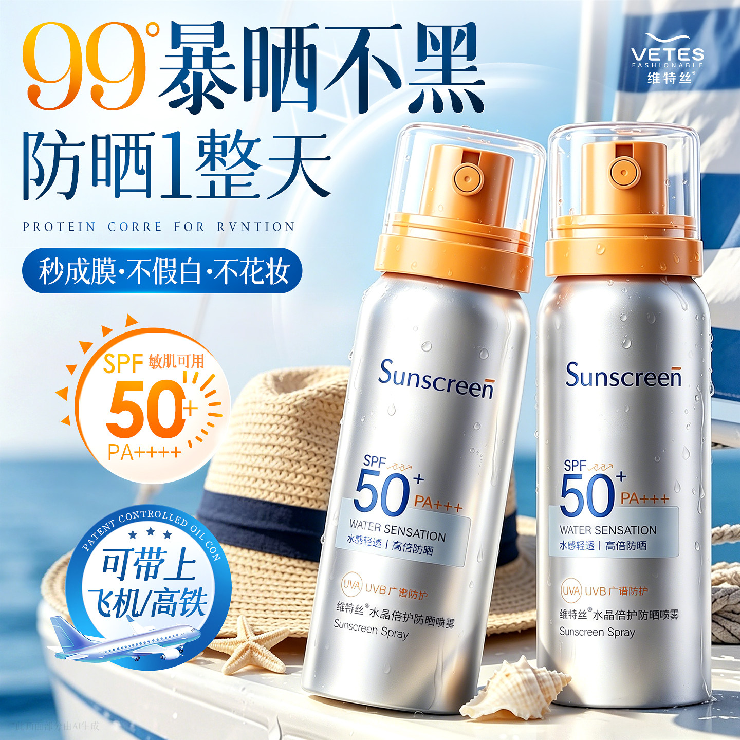 维特丝防晒喷雾可带上飞机50+倍防紫外线官方正品防水防汗女男士