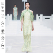 周洁琼同款 花木深手工立体珠绣改良旗袍高奢鱼尾连衣裙走秀款