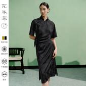 高端提花缎面连衣裙 新款 花木深新中式 立领旗袍日常可穿民国风女装