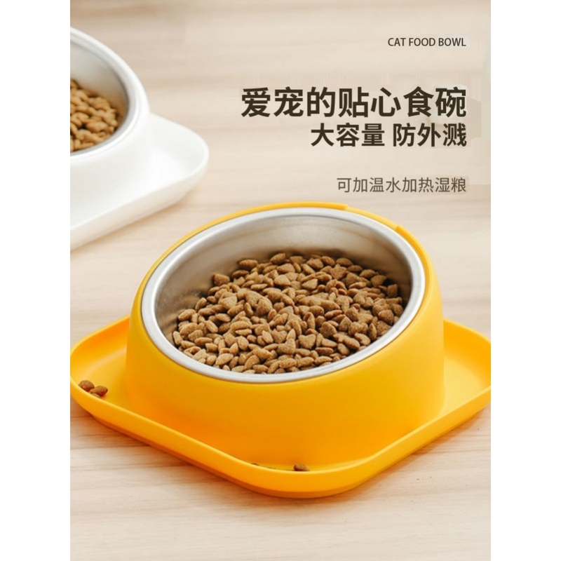 防蚂蚁猫碗不锈钢猫咪专用碗斜口猫食盆防打翻宠物喂食器猫猫双碗