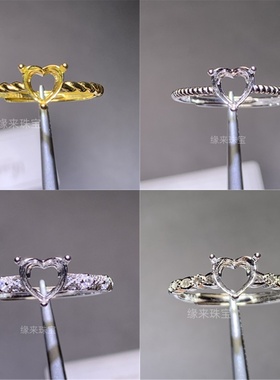 精工镶钻S925纯银6*6mm戒托活口女戒心未镶嵌复古豪华简约戒托