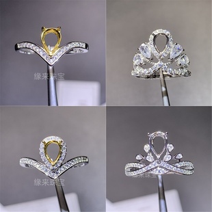 水滴5 7mm精工镶钻S925纯银戒托活口女戒未镶嵌复古豪华简约戒托