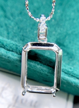 方形10*14mm精工s925纯银镶钻女款吊坠空托未镶嵌简约百搭吊坠