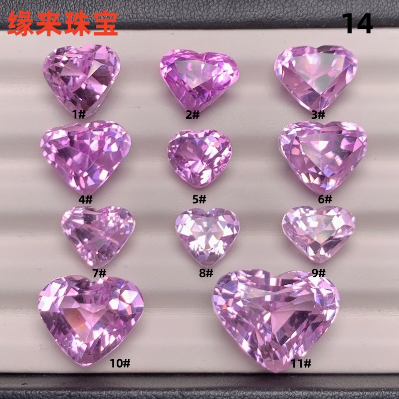 天然紫锂辉裸石戒面心形宝石镶嵌18K金定制吊坠毛衣链14