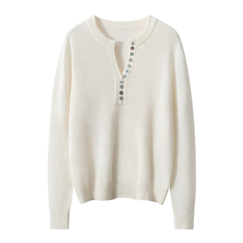 秋冬100山羊绒衫剪刀领多扣