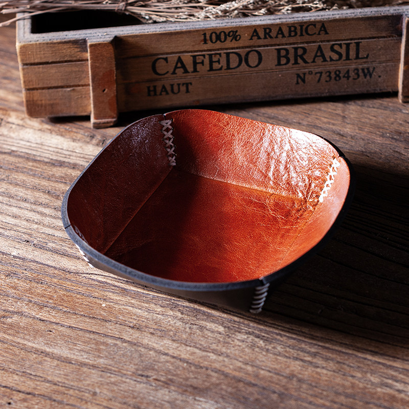 手工牛皮收纳盘烟斗草盘