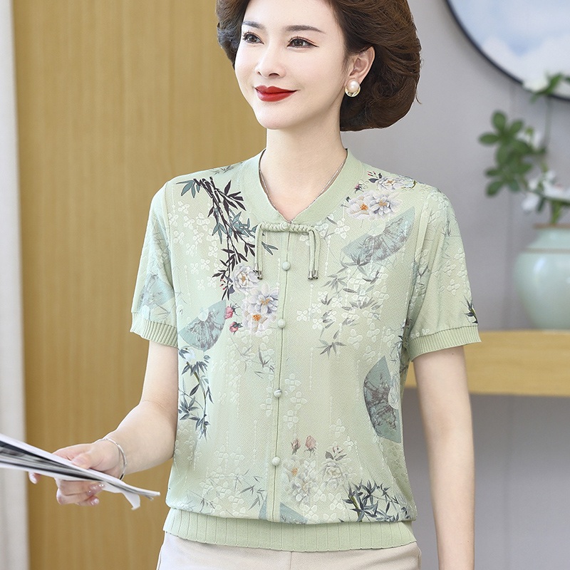 妈妈夏装冰丝短袖小衫两件套
