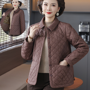 中年妈妈装秋冬轻薄羽绒棉服翻领夹克上衣中老年人女装时尚小棉袄