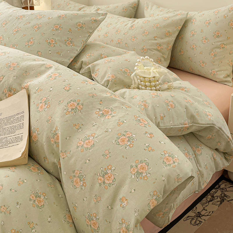 INSA类双层纱小清新全棉四件套花卉床品套件活性印花亲肤四季通用