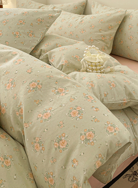 INSA类双层纱小清新全棉四件套花卉床品套件活性印花亲肤四季通用