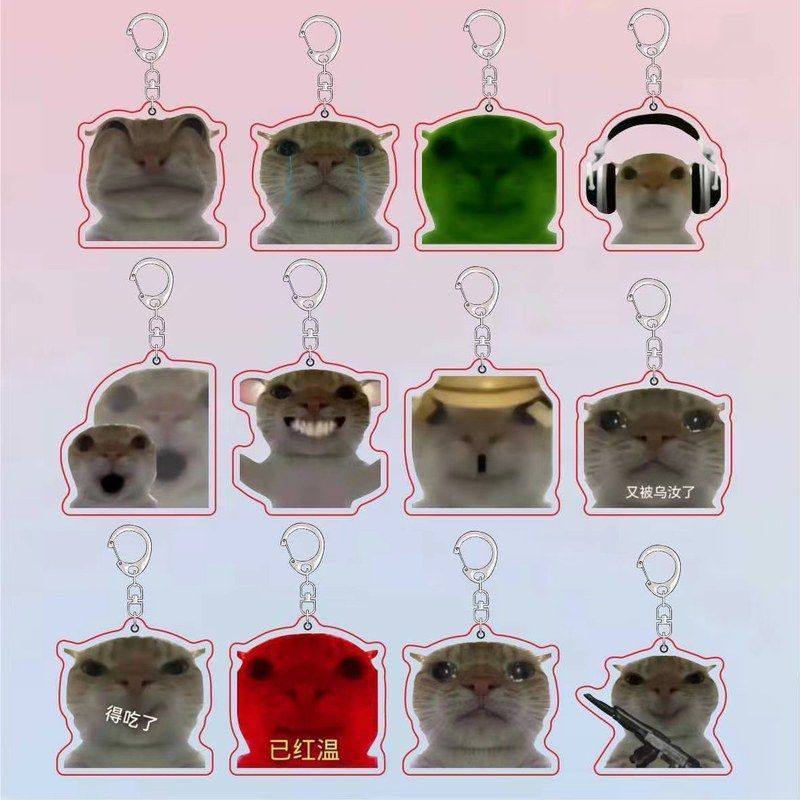 新款歪嘴奇葩小猫搞怪沙雕书包挂件亚克力钥匙扣装饰生日礼物卡通