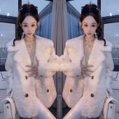 抖音网红同款 双排扣羊羔毛翻领女士外套潮 新款 女神范炸街爆款 冬季