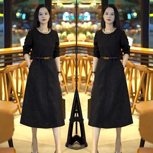 网红爆款 新款 收腰显瘦遮肉女士优雅连衣裙 时髦冬季 轻熟风优雅女装