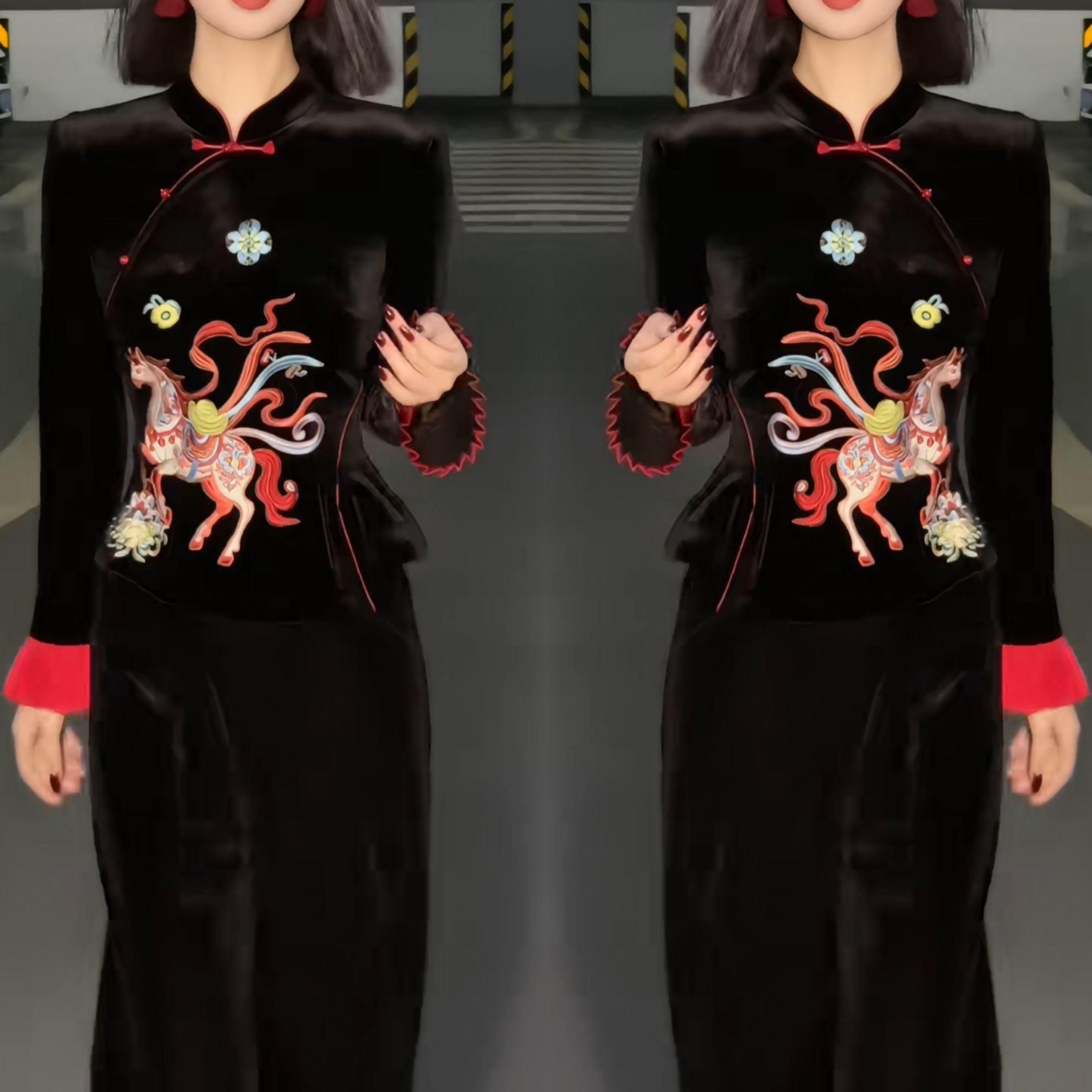 欧货复古国风女装时髦洋气减龄新中式修身丝绒刺绣重工上衣阔腿裤,女装/女士精品,上衣,淘宝优惠券,粉丝福利购,淘宝优惠卷