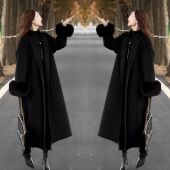 网红爆款 女系带风衣外套 过膝长款 轻奢女装 穿搭时髦毛呢设计毛毛袖