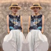 夏季 打底衫 新款 欧洲站轻熟风网红爆款 气质时尚 印花无袖 搭配阔腿裤