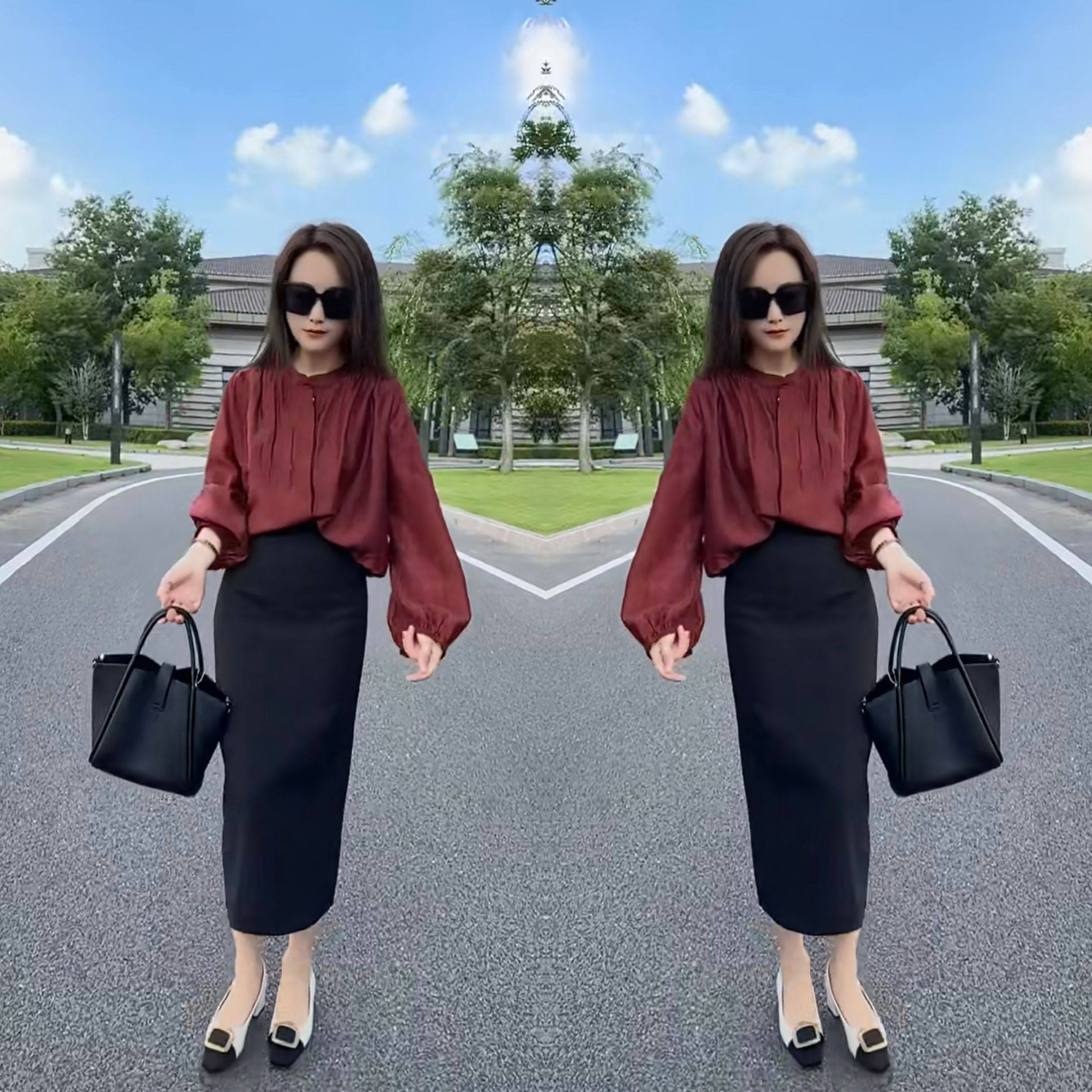 高端气质网红爆款2023年秋季新款时尚纯色灯笼袖打底衫高腰半身裙,女装/女士精品,T恤,淘宝优惠券,粉丝福利购,淘宝优惠卷