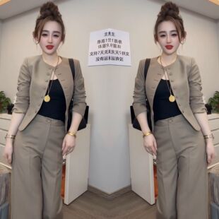 高级简约洋气春季 裤 新款 西服两件套外套 子 气质纯色修身 网红爆款