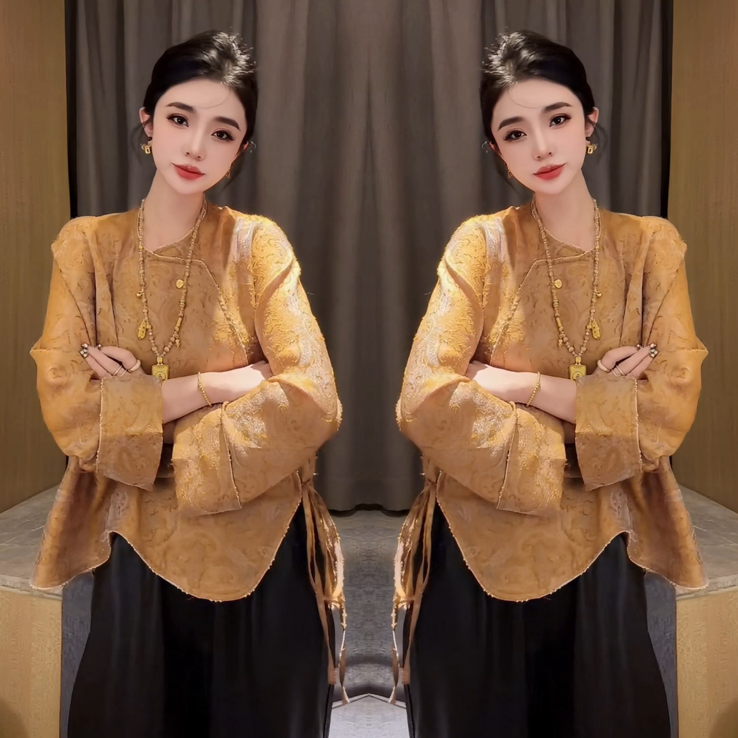 网红爆款复古洋气减龄时髦气质宽松重工国风遮肉女士贵气打底衫潮,女装/女士精品,上衣,淘宝优惠券,粉丝福利购,淘宝优惠卷