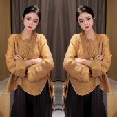 网红爆款 潮 复古洋气减龄时髦气质宽松重工国风遮肉女士贵气打底衫