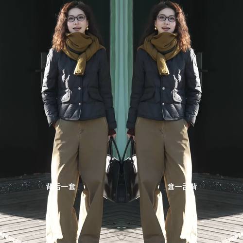 女士显瘦长袖短款外套搭配裤子