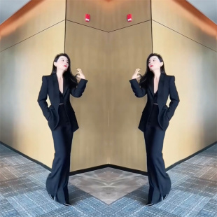 套装 西服高腰裤 2023年早春季 洋气百搭显瘦长袖 子 新款 女神网红爆款