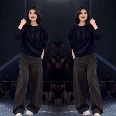 长袖两件套卫衣上衣搭配显瘦裤子