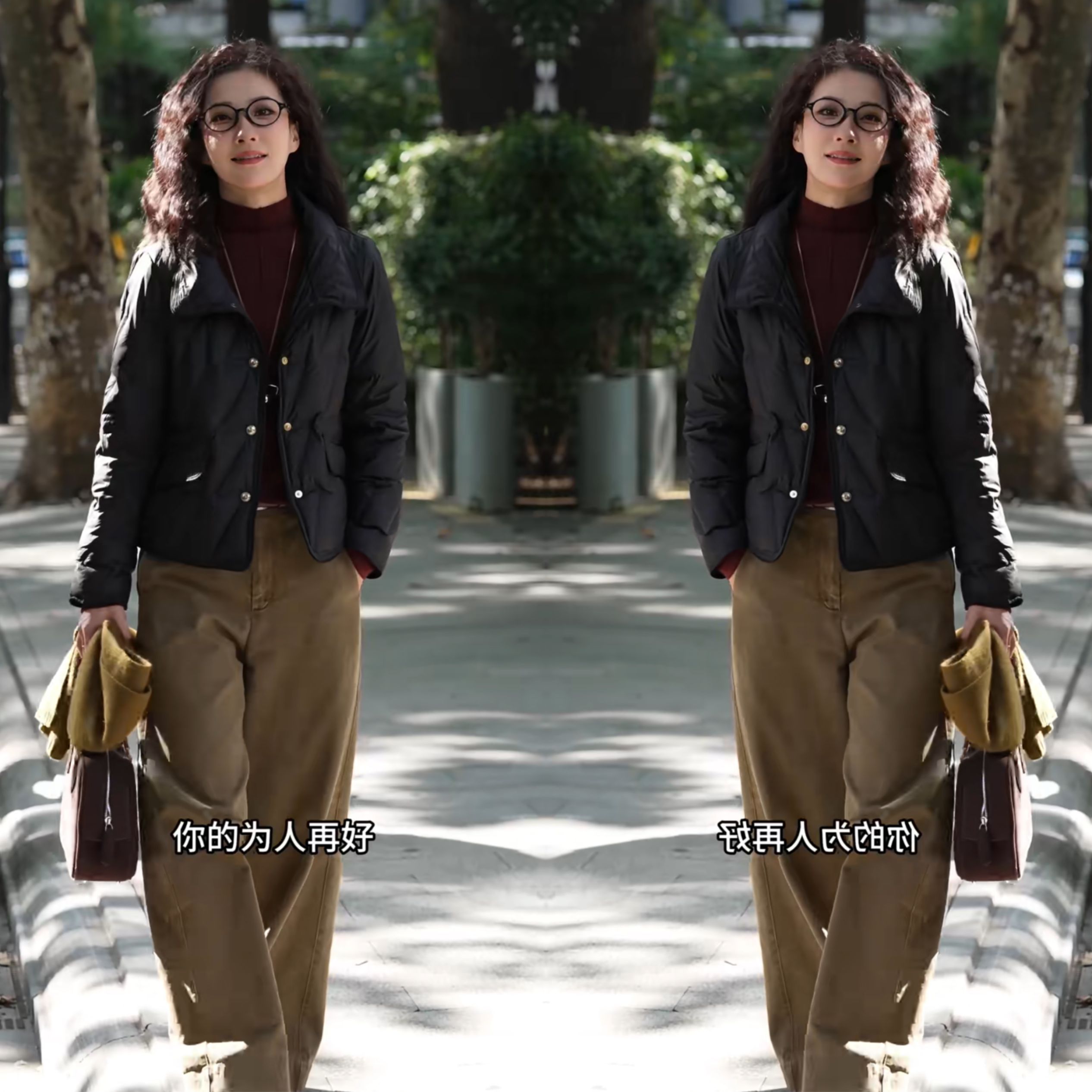 洋气轻薄棉服外套搭配高腰裤