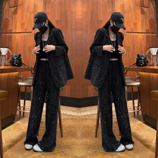 轻奢网红爆款女神范高级感春季新款重工亮片西服两件套外套阔腿裤