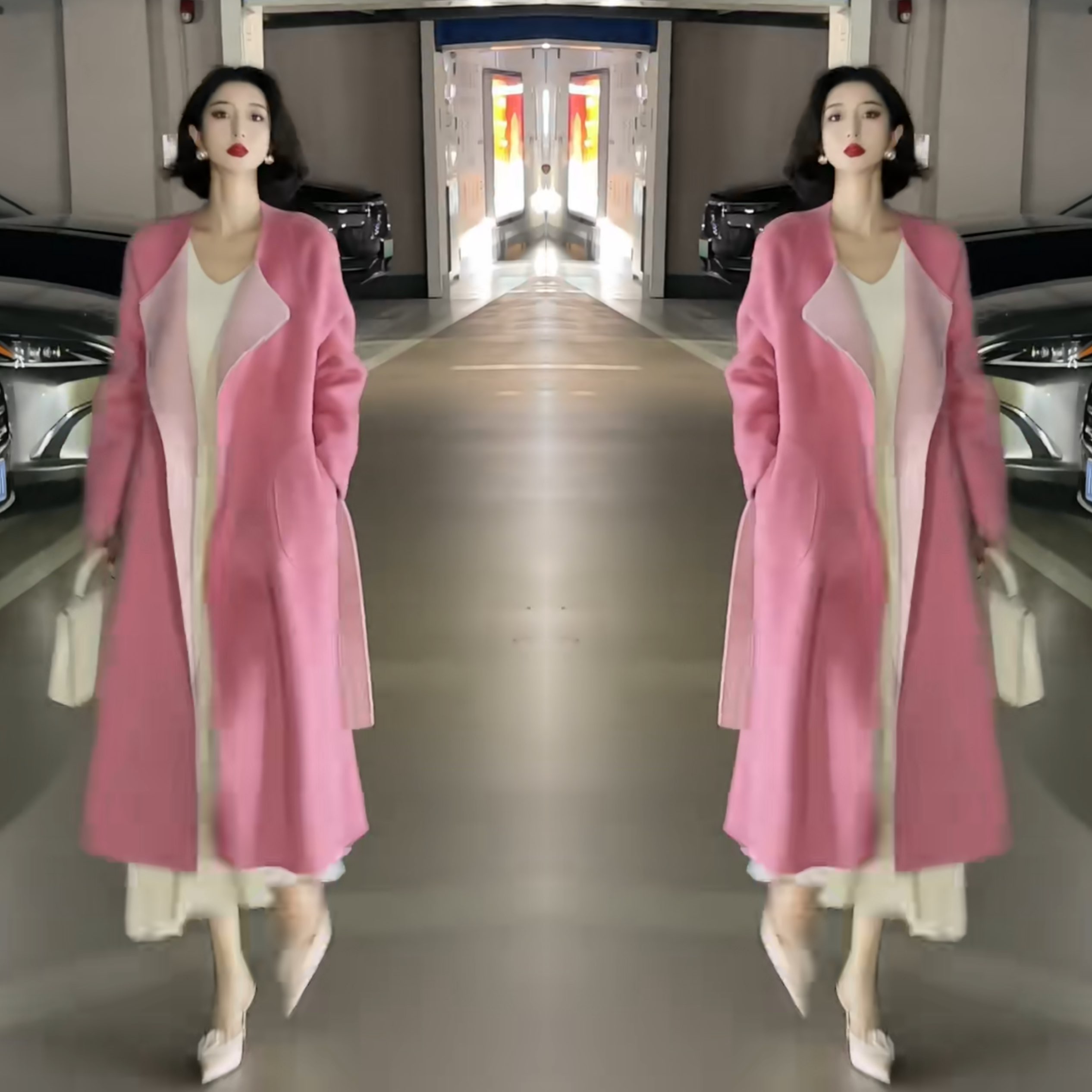 收腰气质长款韩版遮肉大衣外套女