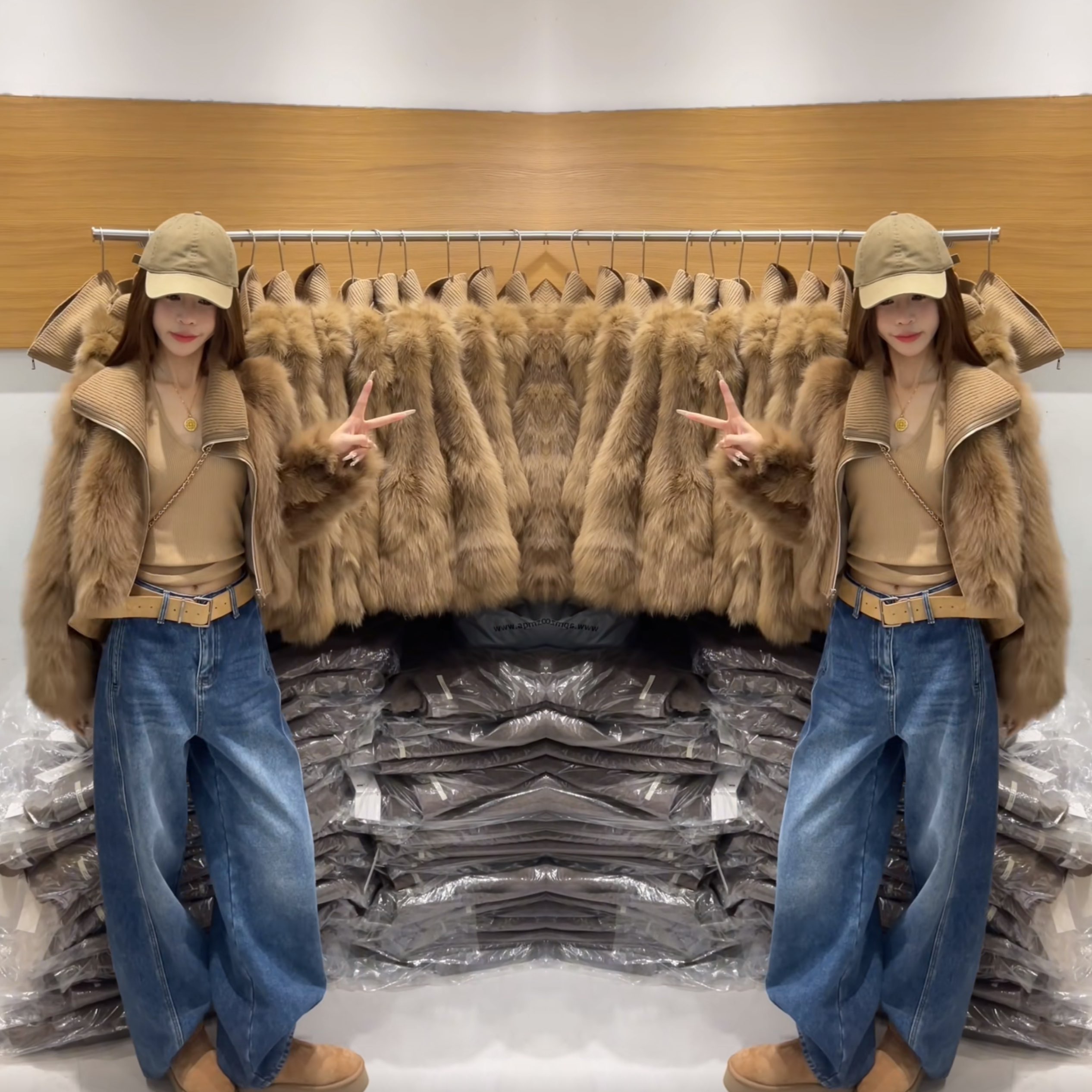 短款显瘦毛毛拼接韩系女神范外套