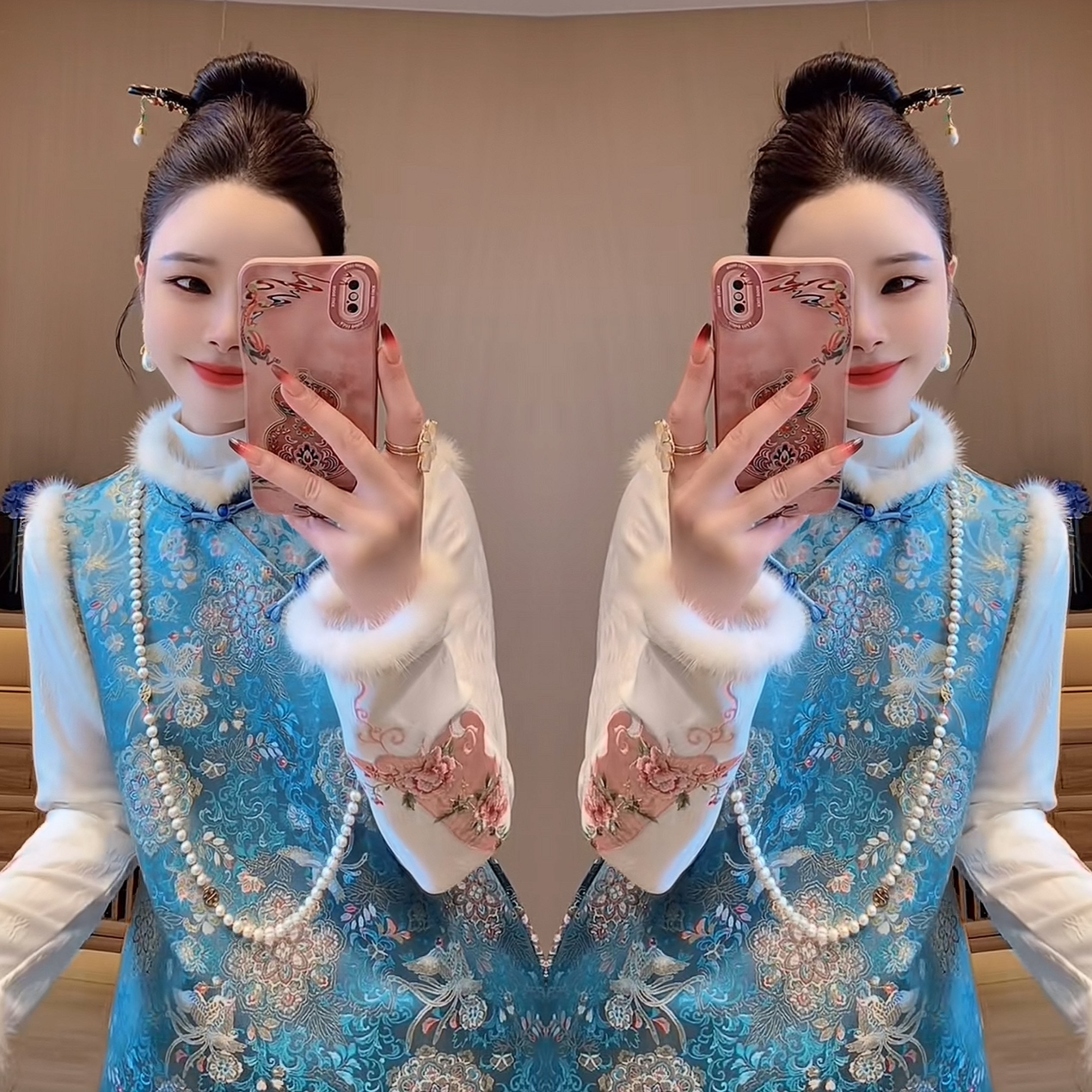 复古优雅提花重工马甲裙打底衫