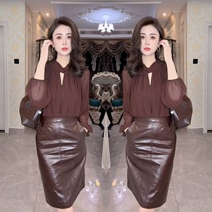 搭配高腰皮裙 衬衫 御姐范高级感新款 气质时髦洋气轻奢穿搭2026长袖