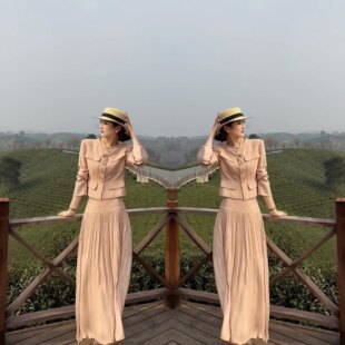 名媛小香风高级感韩版女神范爆款减龄新款粉色短款外套搭配半身裙